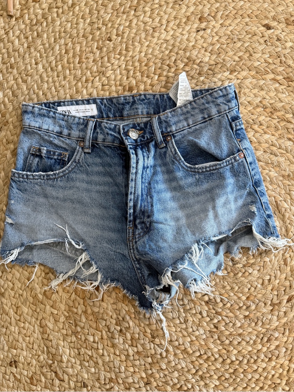 ZARA Light Blue Denim Jeans shorts with Tan Topstitching